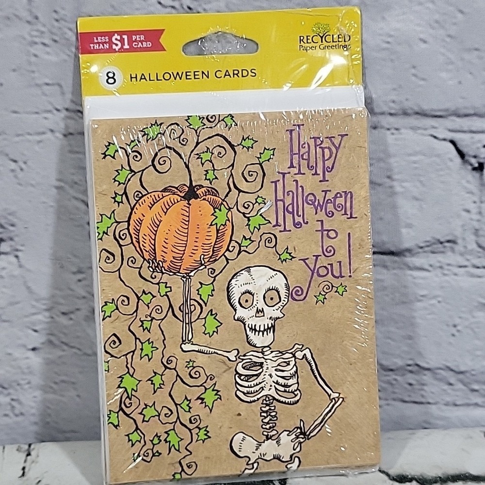 Happy Halloween Greeting Cards Pack Of 8 Recycled Paper Products Sealed